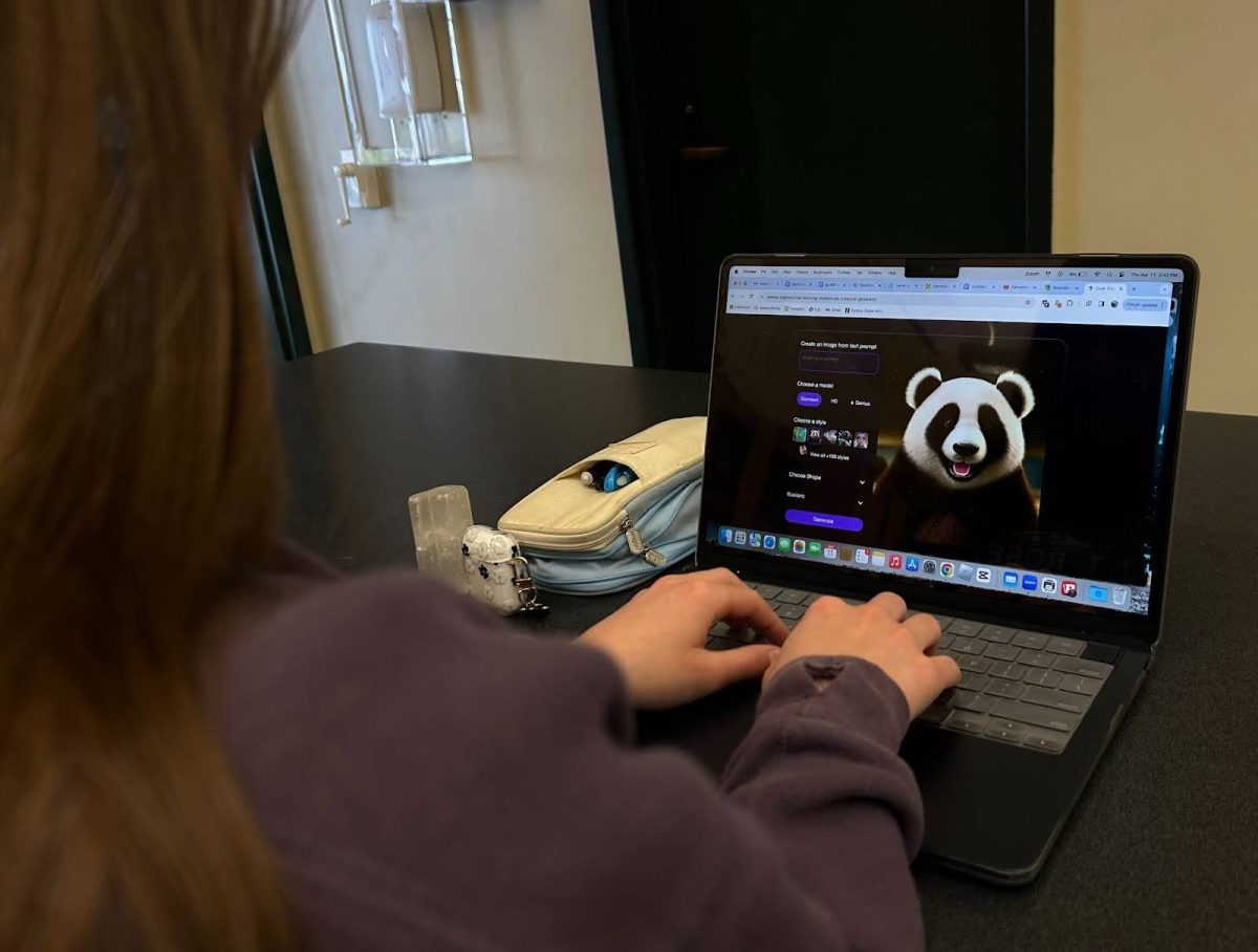 A Seabury Hall student uses the AI image generator website DeepAI to generate a photo of a panda on Thursday
